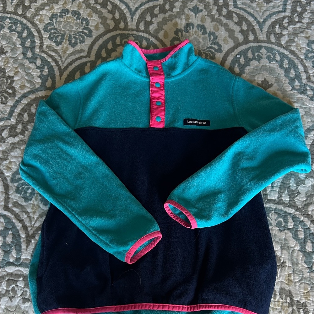Lands' End Turquoise and Pink Fleece Jacket